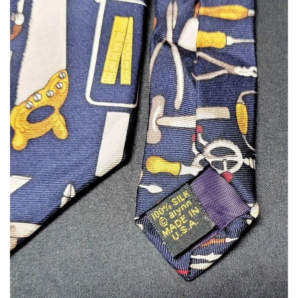 Navy Blue Mr Fix-It Handy Man Tools Construction Theme Mens Silk Necktie Alynn